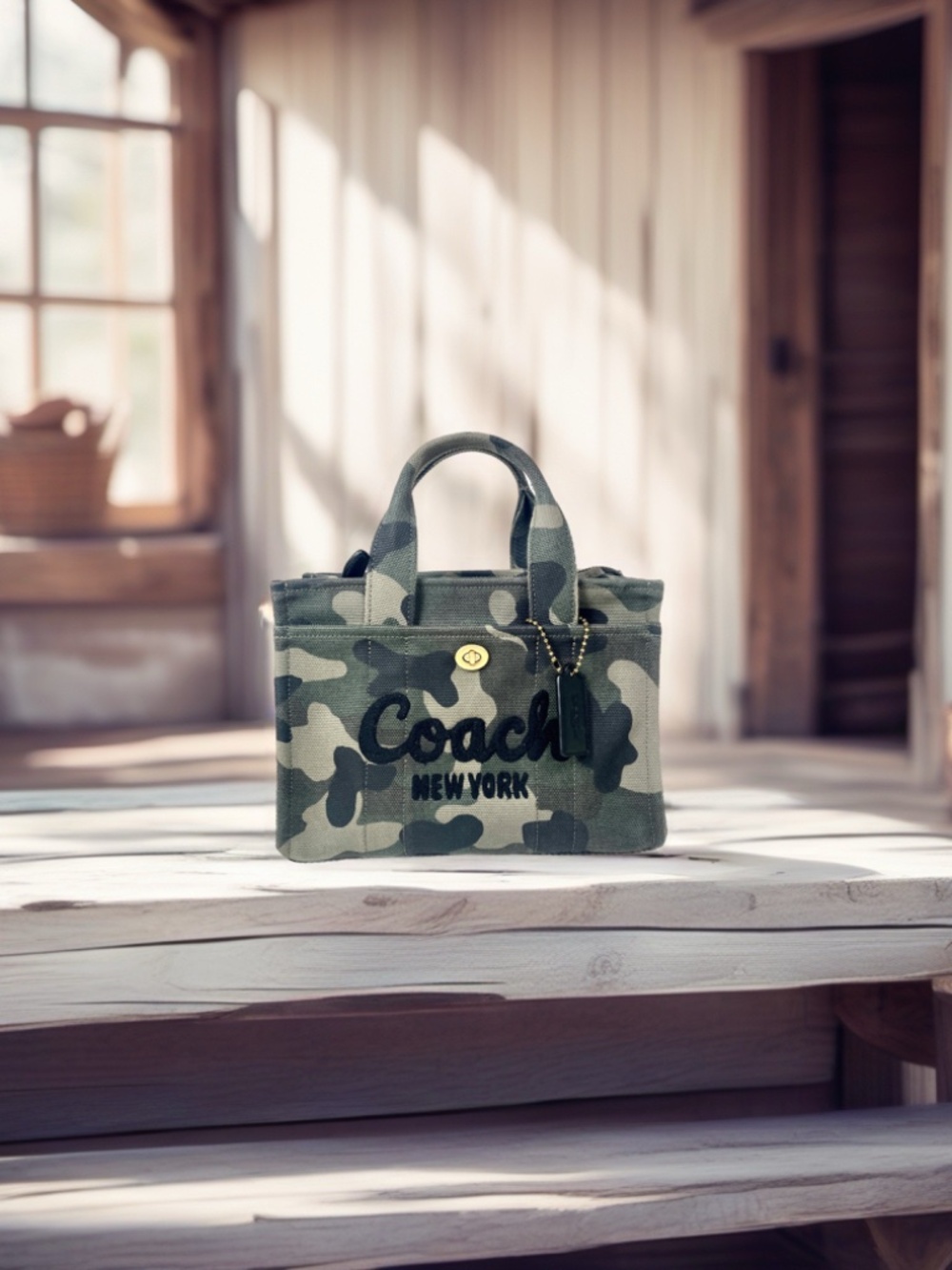 Coach Small Cargo Canvas Tote 26, Camo Green EUC With Tags - Picture 15 of 15